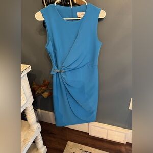 Joseph Ribkoff Asymmetrical Blue Dress with Silver Detail